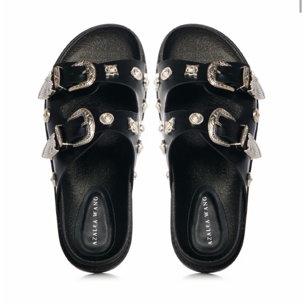 AZALEA WANG Boca Raton Black Hardware Embellished Sandal Sz 9
